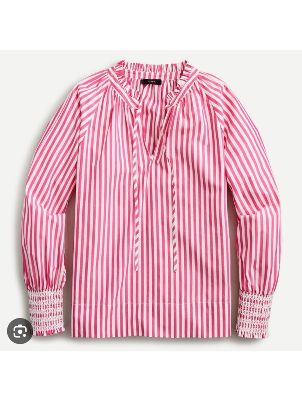 J CREW Smocked-cuff popover top in stripe 100% cotton